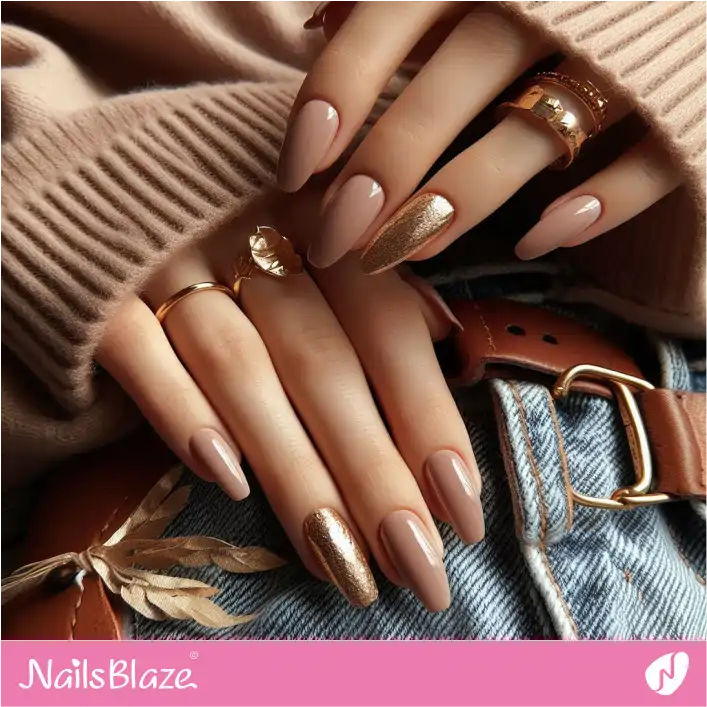 Gold Accents for Nude Almond Nails | Foil Nails - NB4108